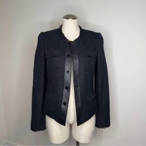 Karl Lagerfeld Collarless Tweed Blazer Jacket